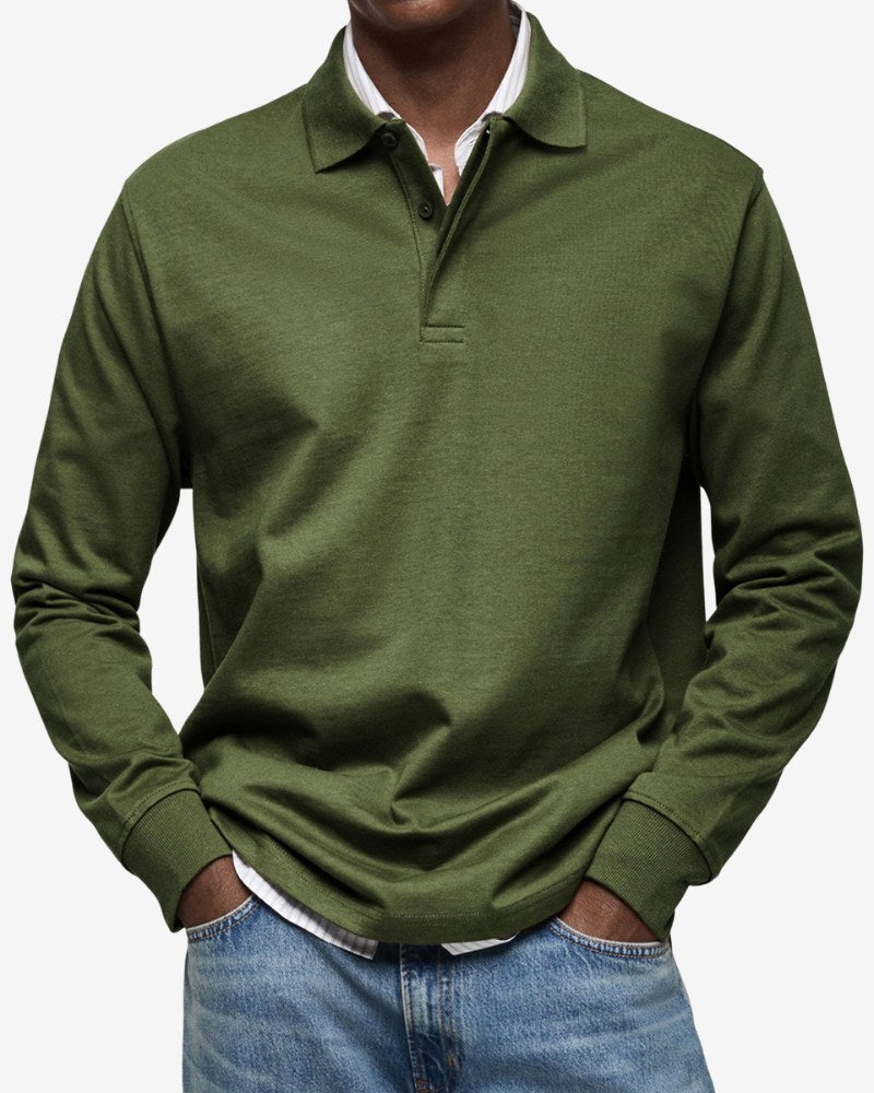 Gerhard | Classic Long-Sleeve Polo Shirt, Elegant Men's Polo | My Sweet Wardrobe | Navy Blue