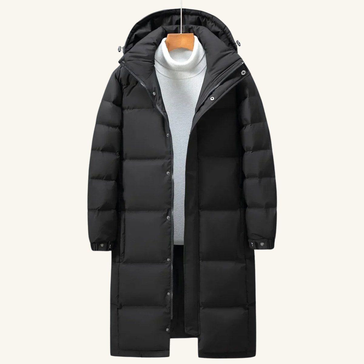 Griffin | Men's Hooded Longline Puffer Coat, Windproof Autumn Coat | My Sweet Wardrobe