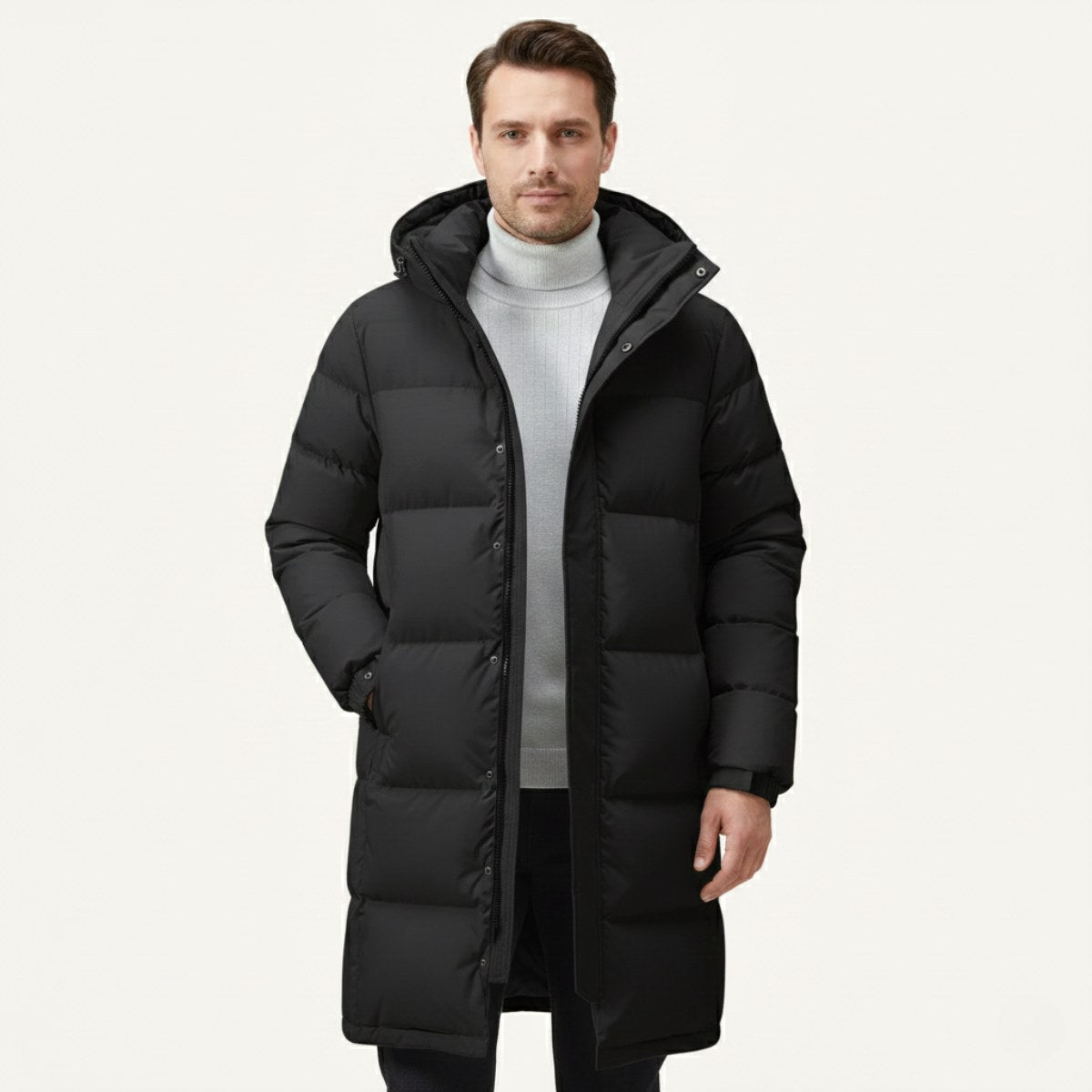 Griffin | Men's Hooded Longline Puffer Coat, Windproof Autumn Coat | My Sweet Wardrobe