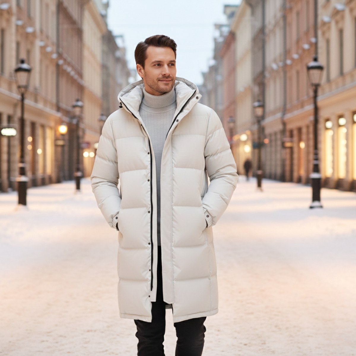 Griffin | Men's Hooded Longline Puffer Coat, Windproof Autumn Coat | My Sweet Wardrobe