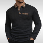 Günter | Men's Waffle-Piqué Polo Shirt with Check Pattern, Classic Polo Shirt | My Sweet Wardrobe | Blue