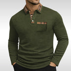 Günter | Men's Waffle-Piqué Polo Shirt with Check Pattern, Classic Polo Shirt | My Sweet Wardrobe | Blue