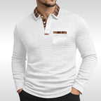 Günter | Men's Waffle-Piqué Polo Shirt with Check Pattern, Classic Polo Shirt | My Sweet Wardrobe | Blue