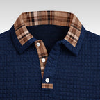 Günter | Men's Waffle-Piqué Polo Shirt with Check Pattern, Classic Polo Shirt | My Sweet Wardrobe | Blue