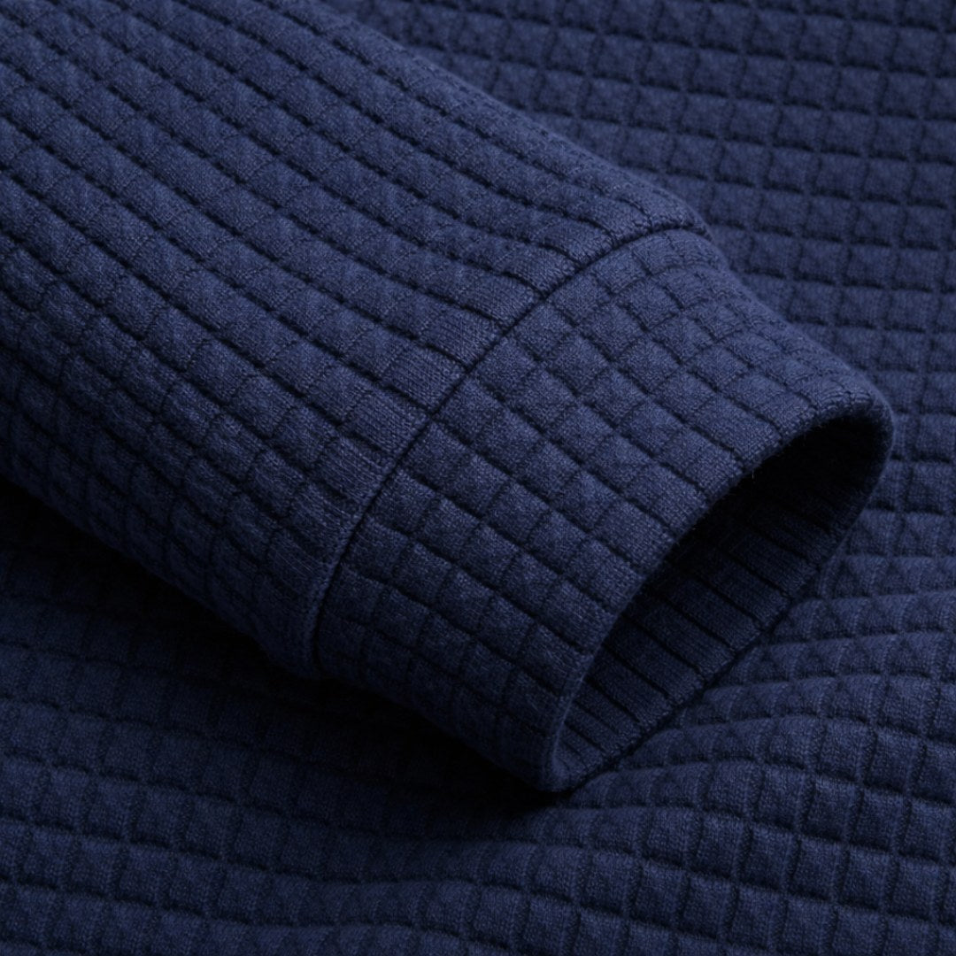Günter | Men's Waffle-Piqué Polo Shirt with Check Pattern, Classic Polo Shirt | My Sweet Wardrobe | Grey