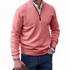 Gustav | Men's Knit Jumper with Zip and Stand Collar, Long-Sleeve Jumper | My Sweet Wardrobe | Black