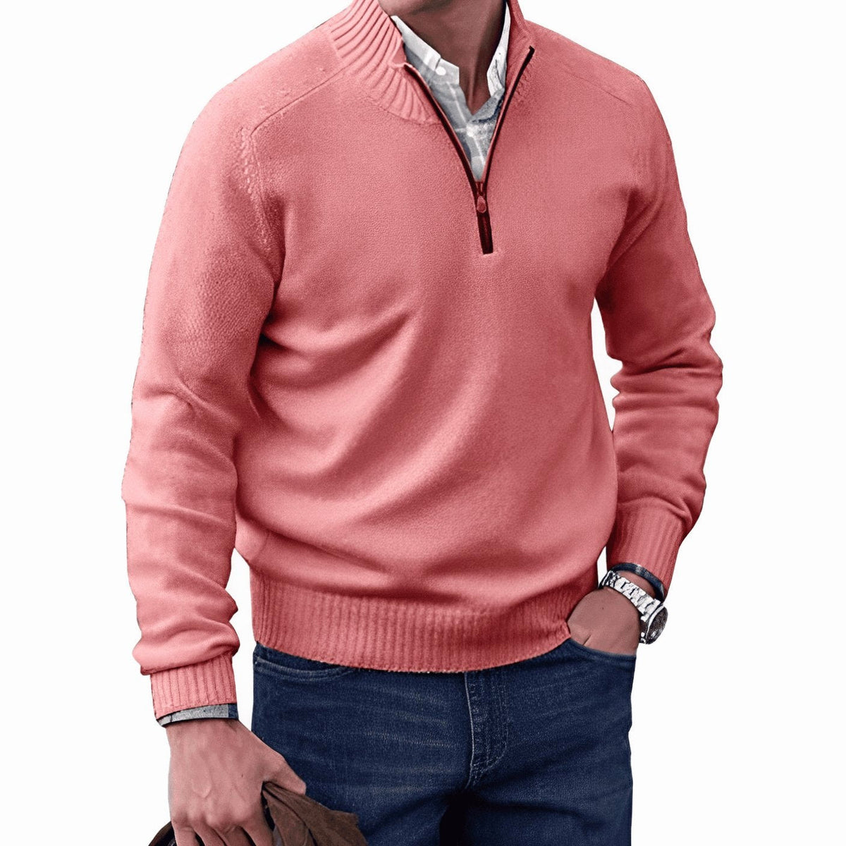 Gustav | Men's Knit Jumper with Zip and Stand Collar, Long-Sleeve Jumper | My Sweet Wardrobe | Black
