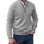 Gustav | Men's Knit Jumper with Zip and Stand Collar, Long-Sleeve Jumper | My Sweet Wardrobe | Brown