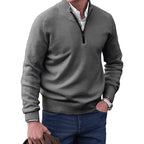 Gustav | Men's Knit Jumper with Zip and Stand Collar, Long-Sleeve Jumper | My Sweet Wardrobe | Black