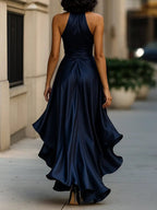 Hallie | Women's Halterneck Maxi Dress, Wrap-Waist Evening Dress | Dressific