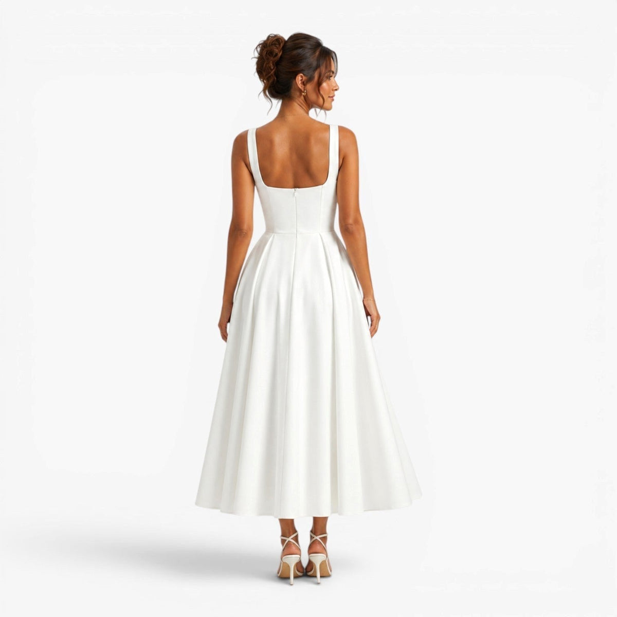 Alexandra | Women's Pink Square-Neck Midi Dress, Sleeveless Occasion Dress | My Sweet Wardrobe