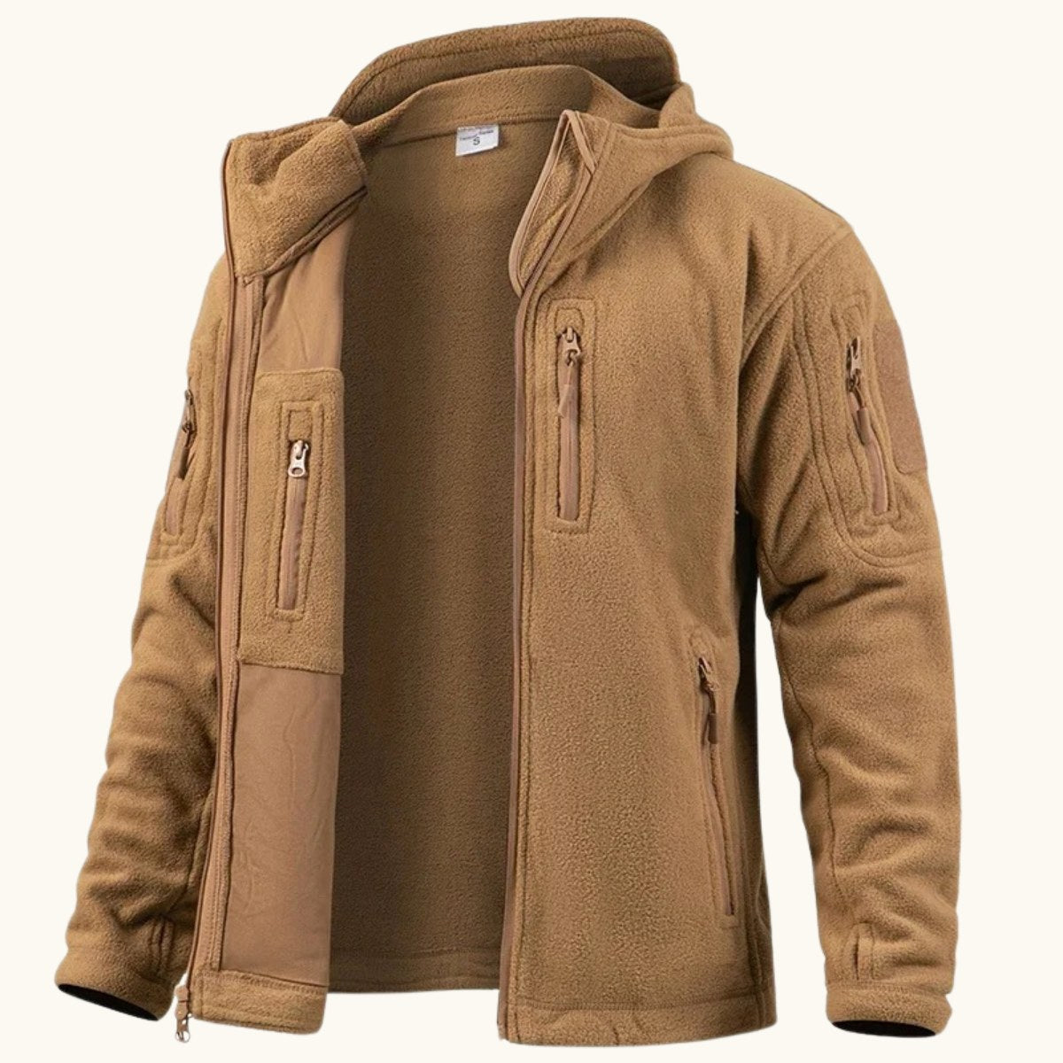 Harrison | Men's Warm Tactical Fleece Jacket, Hooded Outdoor Jacket | My Sweet Wardrobe | Khaki