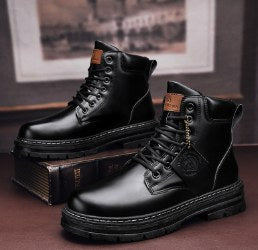 Harry | Men's Leather Lace-Up Work Boots, High-Top Construction Boots | My Sweet Wardrobe | Black