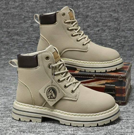Harry | Men's Leather Lace-Up Work Boots, High-Top Construction Boots | My Sweet Wardrobe | Gray