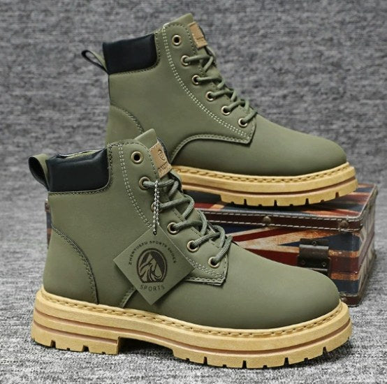 Harry | Men's Leather Lace-Up Work Boots, High-Top Construction Boots | My Sweet Wardrobe | Green