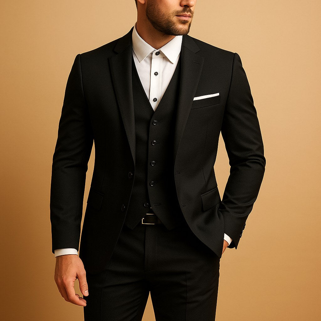 Heinrich | Men's Slim Fit Three-Piece Suit, Wedding Suit with Waistcoat | My Sweet Wardrobe | Black