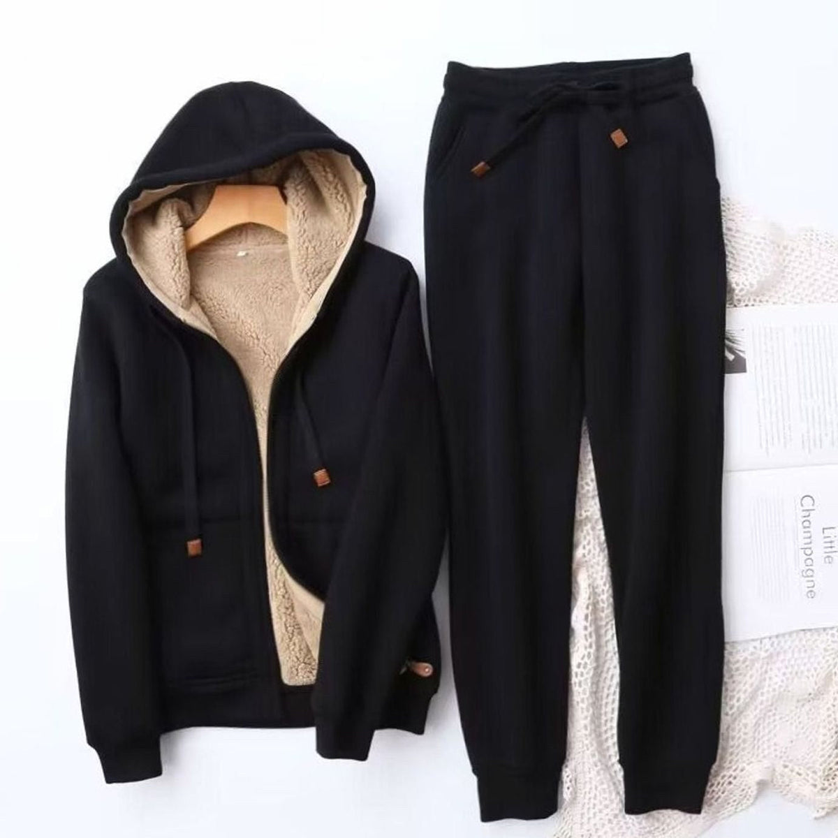 Helena | Women's Fleece-Lined Hoodie Jogger Tracksuit, Warming Set of Hoodie and Joggers | My Sweet Wardrobe | Black