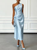 Helen | Women's Satin One-Shoulder Maxi Dress, Elegant Evening Gown | My Sweet Wardrobe