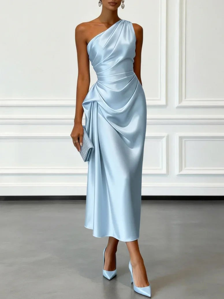 Helen | Women's Satin One-Shoulder Maxi Dress, Elegant Evening Gown | My Sweet Wardrobe
