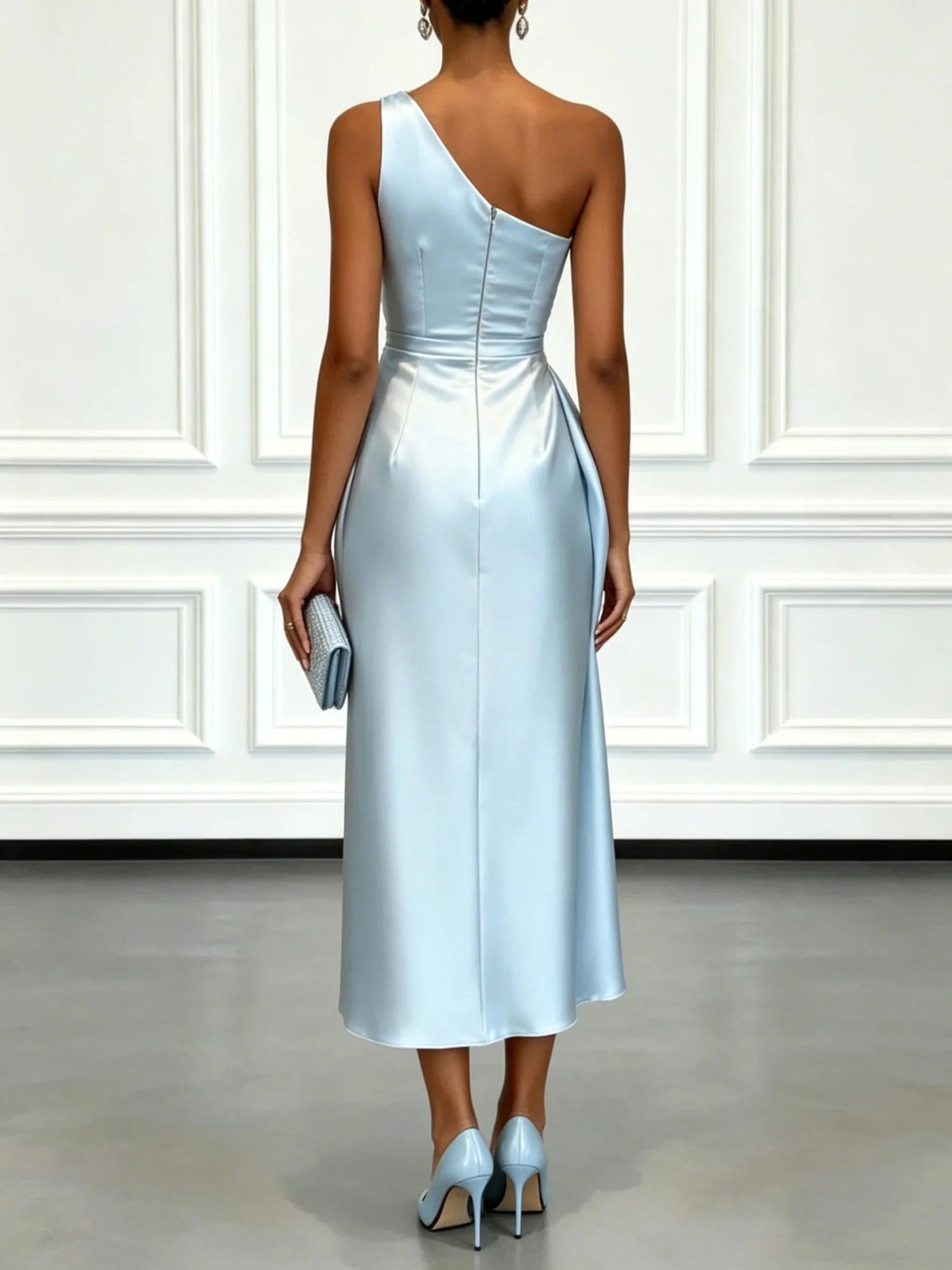 Helen | Women's Satin One-Shoulder Maxi Dress, Elegant Evening Gown | My Sweet Wardrobe