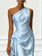 Helen | Women's Satin One-Shoulder Maxi Dress, Elegant Evening Gown | My Sweet Wardrobe
