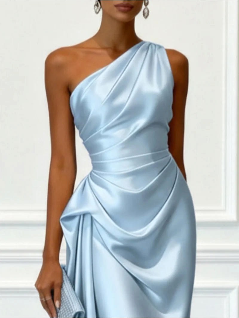 Helen | Women's Satin One-Shoulder Maxi Dress, Elegant Evening Gown | My Sweet Wardrobe