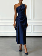 Helen | Women's Satin One-Shoulder Maxi Dress, Elegant Evening Gown | My Sweet Wardrobe