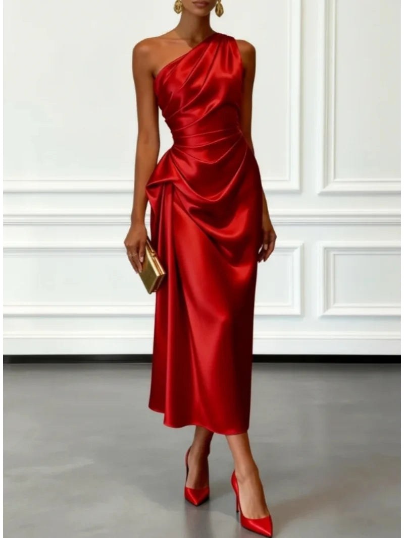 Helen | Women's Satin One-Shoulder Maxi Dress, Elegant Evening Gown | My Sweet Wardrobe