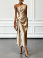 Helen | Women's Satin One-Shoulder Maxi Dress, Elegant Evening Gown | My Sweet Wardrobe