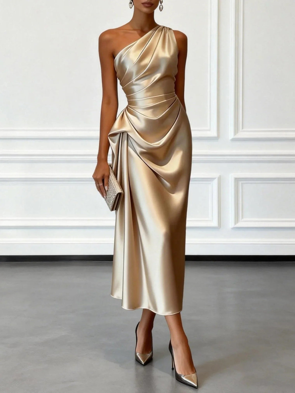 Helen | Women's Satin One-Shoulder Maxi Dress, Elegant Evening Gown | My Sweet Wardrobe