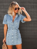 Helene | Women's Button-Up Denim Mini Dress, Shirt-Style Denim Dress | My Sweet Wardrobe