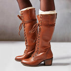 Henriette | Women's Lace-Up Leather Combat Boots, Block Heel Ankle Boots | My Sweet Wardrobe