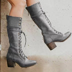 Henriette | Women's Lace-Up Leather Combat Boots, Block Heel Ankle Boots | My Sweet Wardrobe