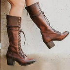 Henriette | Women's Lace-Up Leather Combat Boots, Block Heel Ankle Boots | My Sweet Wardrobe