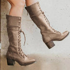 Henriette | Women's Lace-Up Leather Combat Boots, Block Heel Ankle Boots | My Sweet Wardrobe