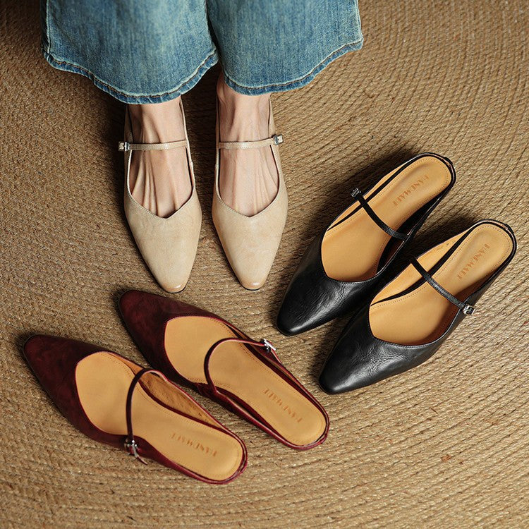 Holly | Women's Leather Mary Jane Mules, Pointed Toe Comfort Shoes | My Sweet Wardrobe