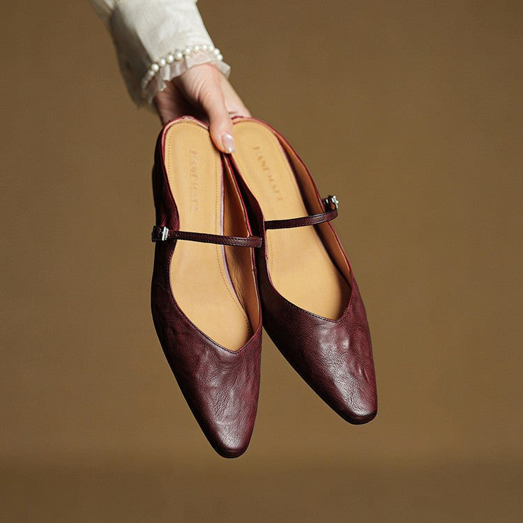Holly | Women's Leather Mary Jane Mules, Pointed Toe Comfort Shoes | My Sweet Wardrobe