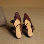 Holly | Women's Leather Mary Jane Mules, Pointed Toe Comfort Shoes | My Sweet Wardrobe