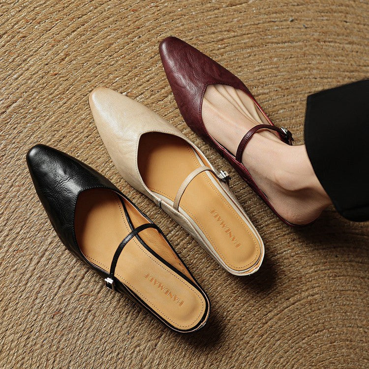 Holly | Women's Leather Mary Jane Mules, Pointed Toe Comfort Shoes | My Sweet Wardrobe