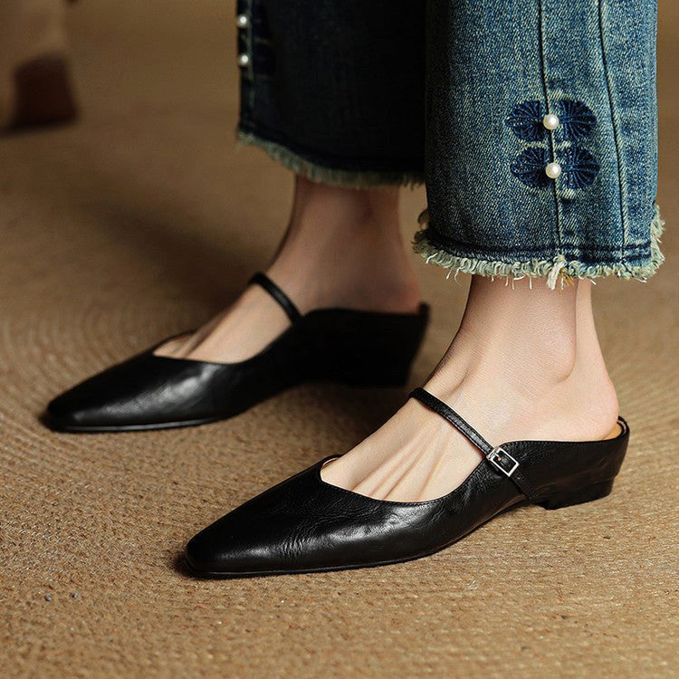 Holly | Women's Leather Mary Jane Mules, Pointed Toe Comfort Shoes | My Sweet Wardrobe