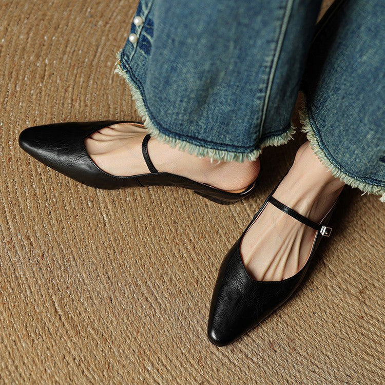 Holly | Women's Leather Mary Jane Mules, Pointed Toe Comfort Shoes | My Sweet Wardrobe