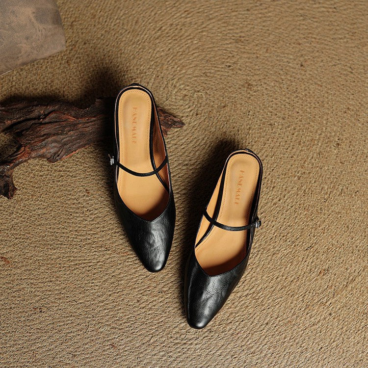 Holly | Women's Leather Mary Jane Mules, Pointed Toe Comfort Shoes | My Sweet Wardrobe