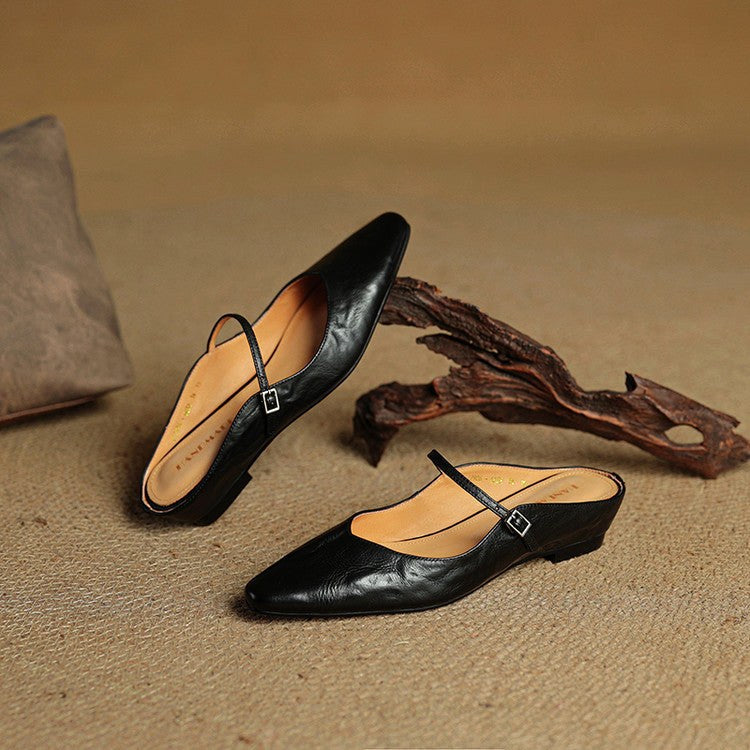 Holly | Women's Leather Mary Jane Mules, Pointed Toe Comfort Shoes | My Sweet Wardrobe