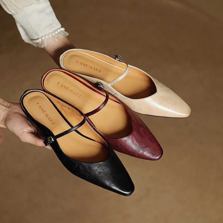 Holly | Women's Leather Mary Jane Mules, Pointed Toe Comfort Shoes | My Sweet Wardrobe