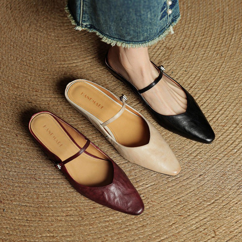 Holly | Women's Leather Mary Jane Mules, Pointed Toe Comfort Shoes | My Sweet Wardrobe