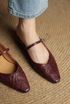 Holly | Women's Leather Mary Jane Mules, Pointed Toe Comfort Shoes | My Sweet Wardrobe