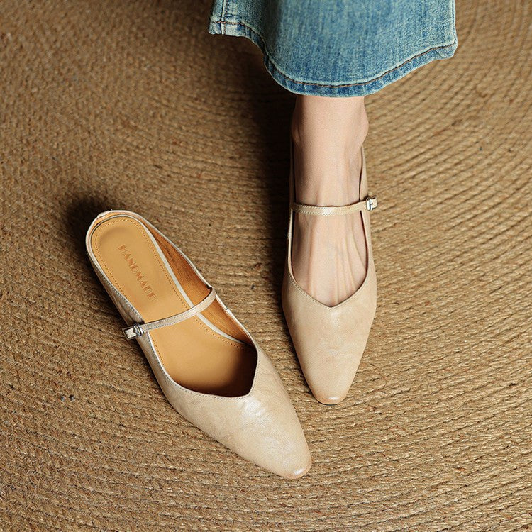 Holly | Women's Leather Mary Jane Mules, Pointed Toe Comfort Shoes | My Sweet Wardrobe