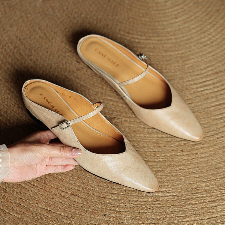 Holly | Women's Leather Mary Jane Mules, Pointed Toe Comfort Shoes | My Sweet Wardrobe