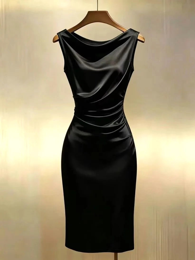 Ingrid | Women's Sleeveless Satin Midi Dress, Elegant Midi Dress | My Sweet Wardrobe