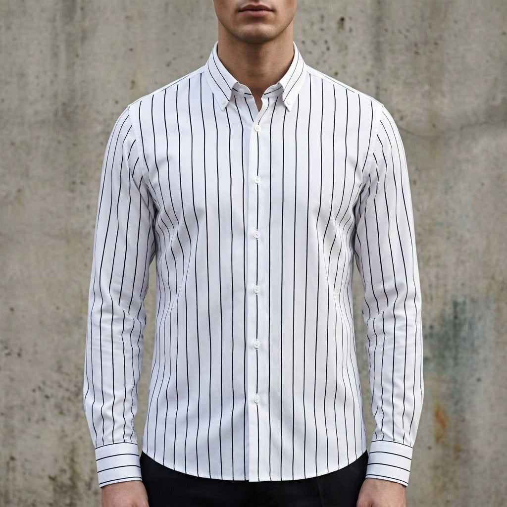 Isaac | Men's Striped Cotton-Blend Button-Up Shirt, Long-Sleeve Smart Casual Shirt | My Sweet Wardrobe